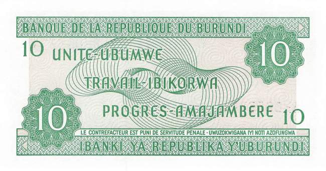 Burundi p33d 10 Francs 2001